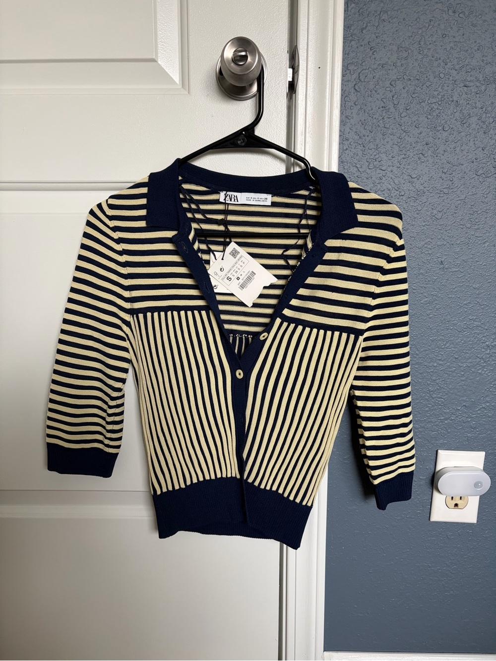 Zara Navy & Cream Striped Knit Top
